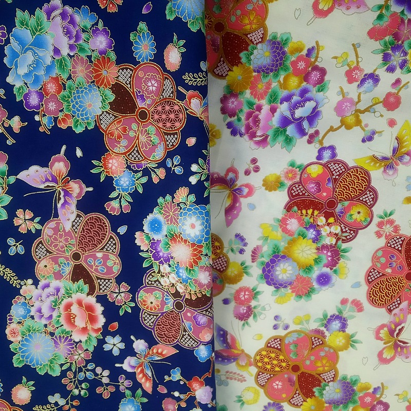 和风布料花间蝶 手工diy材料日式棉布烫金花布面料 一件代发