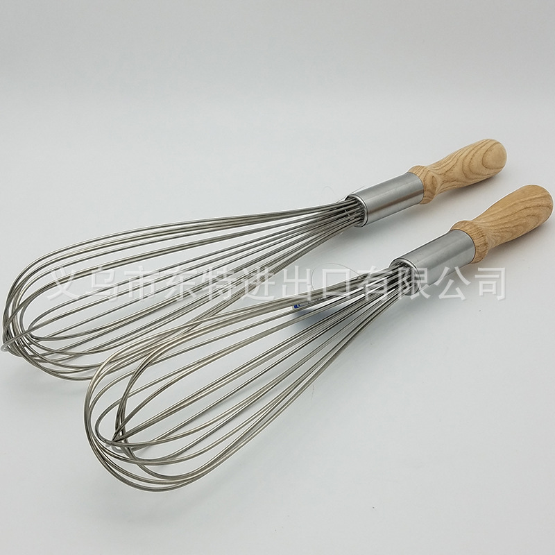 Factory direct sales of stainless steel egg beaters, 8-line oak handle stirrers, high-end manual egg beaters, baking utensils detail image 7