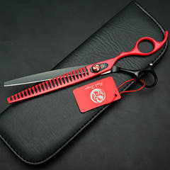 High-end black and red paint 8-inch purple dragon beauty hair scissors, fish bone pet grooming scissors, dog hair thinning scissors