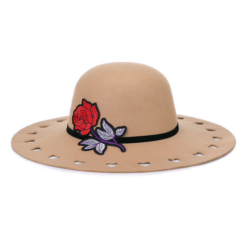 El otoño y el Invierno sombrero de lana de ala grande hueco sombrero de copa de estilo Chino serie de flores sombrero caliente Amazon bolsa de pelo superior
