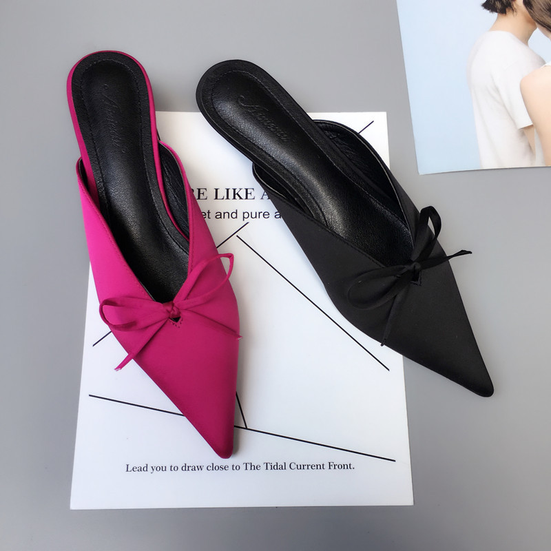 Summer New Korean Pointed Fashion Wild Half Slippers Thin Heel Bow Sandals Wholesale Nihaojewelry display picture 10