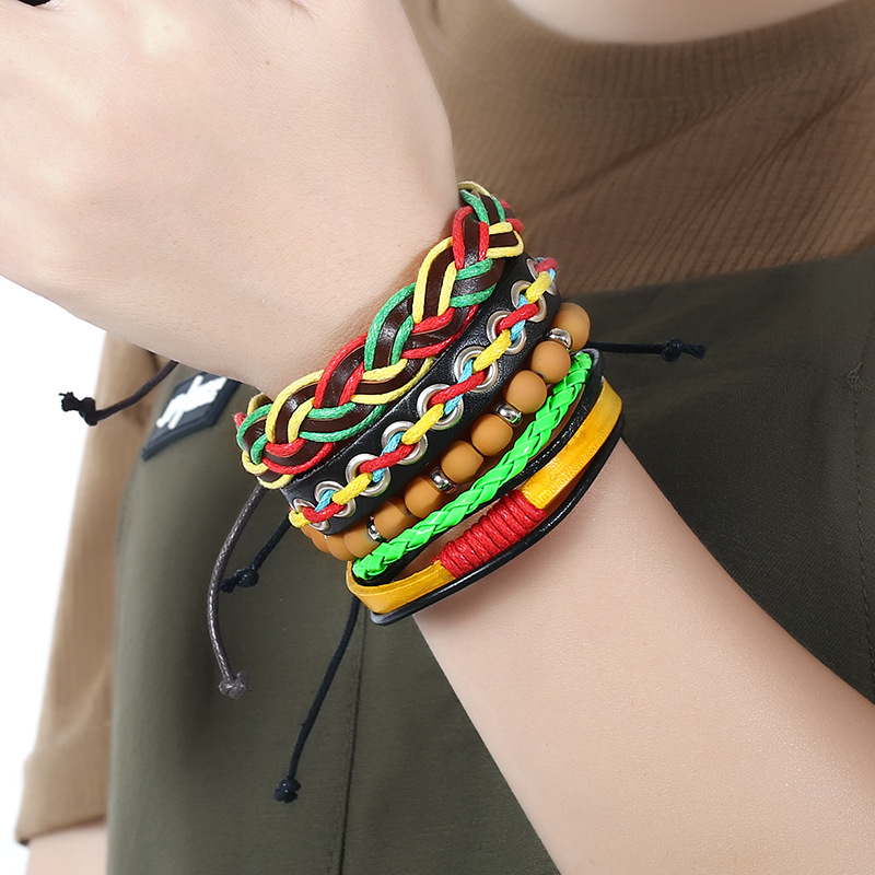 Fashion Diy Red Yellow Green Suit Bracelet Punk Cowhide Hand-woven Bracelet display picture 3