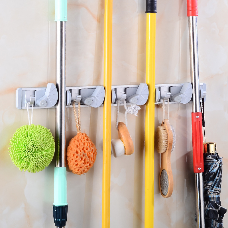 廠家批發太空鋁環保ＡBＳ灰色多功能收納掃把拖布拖把架夾帶挂鈎