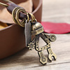 Leather keychain with zipper, metal robot, fashionable accessory, Korean style, genuine leather, wholesale