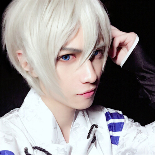 Cross-border supply men's wig short hair cos anime white cosplay fake hair amazon dropshipping