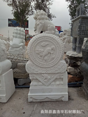 石雕门墩汉白玉狮子头小象抱鼓石镇宅招财门当石鼓仿古石墩摆件