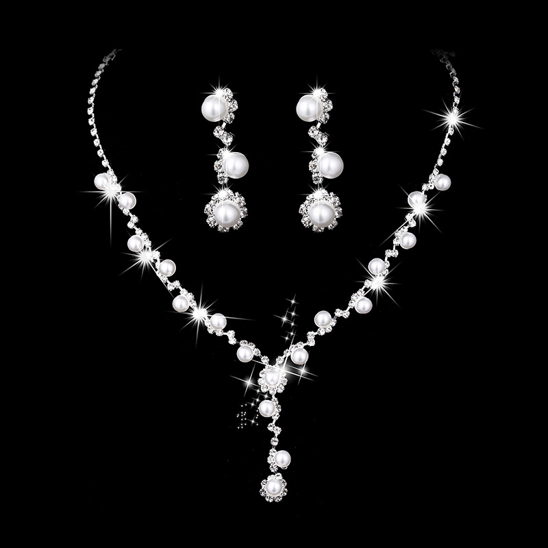 Moda Flor Cobre Embutido Perla Artificial Diamante De Imitación Pulsera Aretes Collar display picture 1