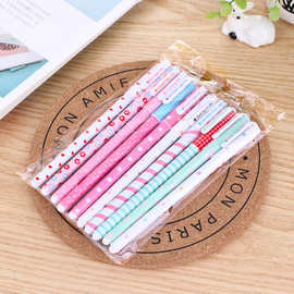 外贸热销 创意小清新碎花中性笔可爱彩色水笔10支套装十色笔 袋装