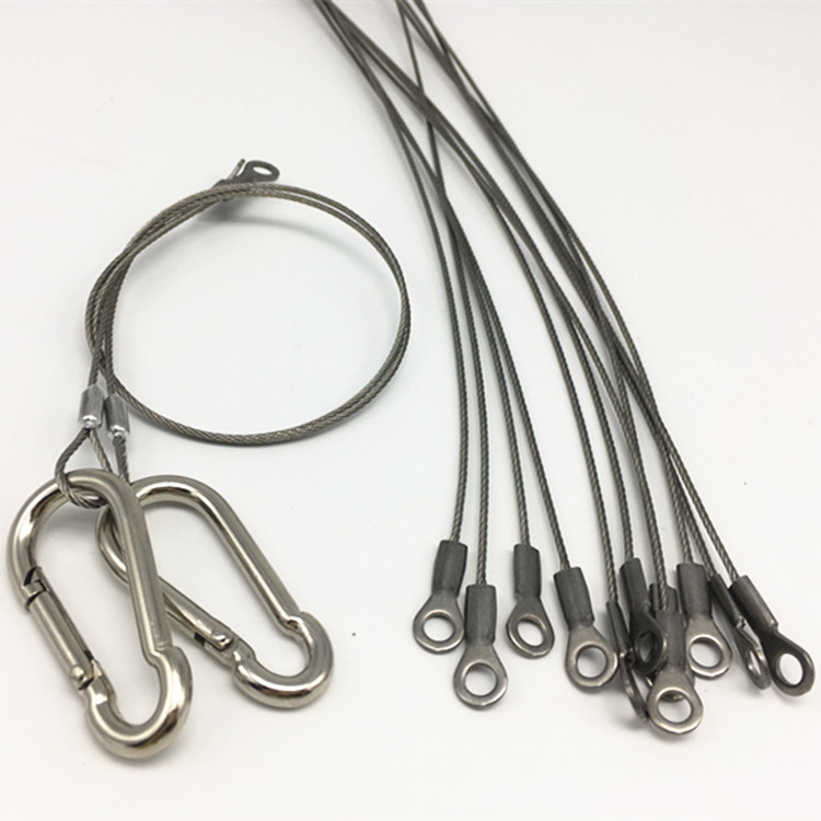 304 cable de acero inoxidable cable de acero encapsulado de goma cable de acero prensado de aluminio oreja cable de seguridad de acero inoxidable personalizado