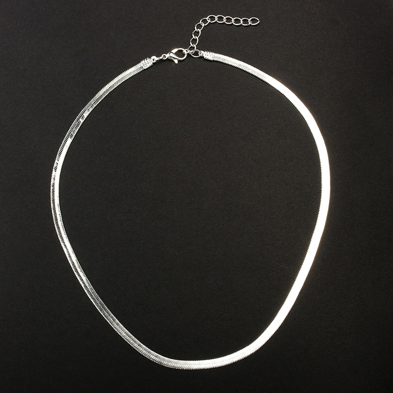 New flat snake bone chain bare chain simple silver collar short clavicle blade chain men and women j