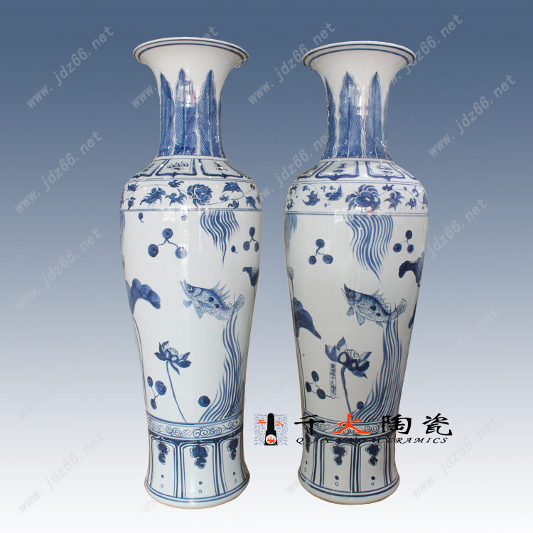 景德镇家用客厅摆放全手工陶瓷花瓶 青花和为贵1.4米落地大花瓶厂