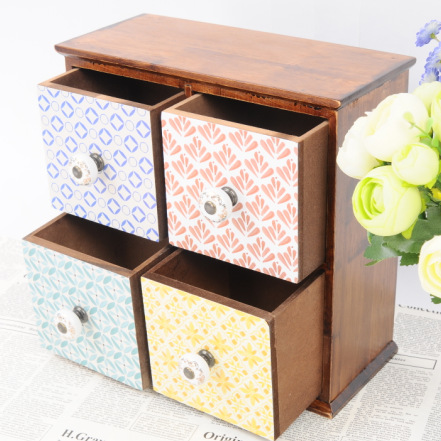 Caja de almacenamiento de escritorio creativa europea de madera ZAKKA retro caja de cajón de madera sólida caja de joyería