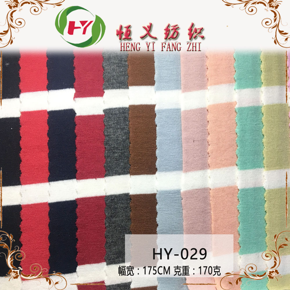 现货供应32支棉拉架针织面料  粗条条纹针织布女装新款针织面料