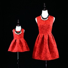 女童新款紅色連衣裙百天周歲蓬蓬公主裙新年禮服裙親子裝母女裝