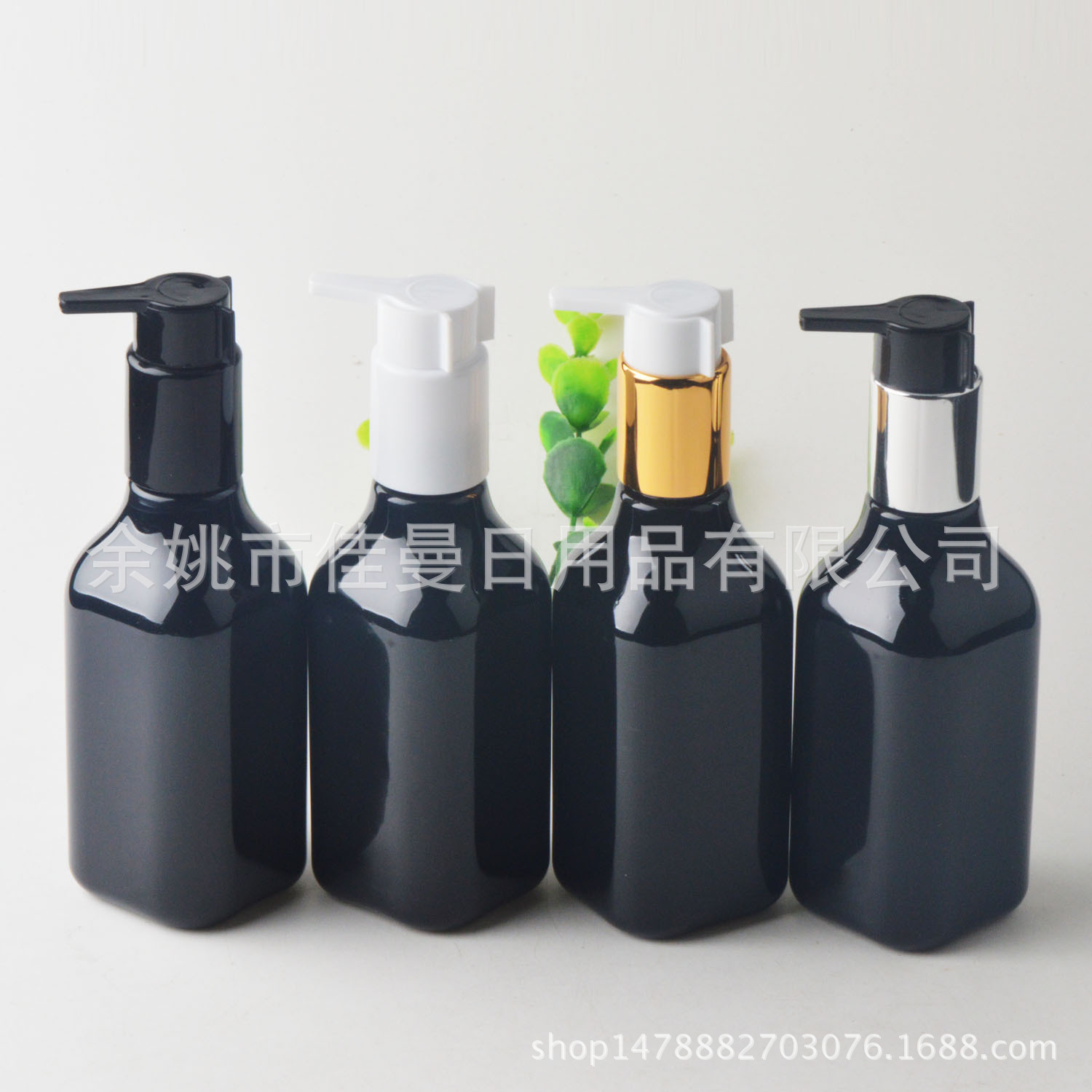 24口径200ml方瓶黑色电化铝大泵头乳液泵螺纹泵按压泵头PET塑料瓶