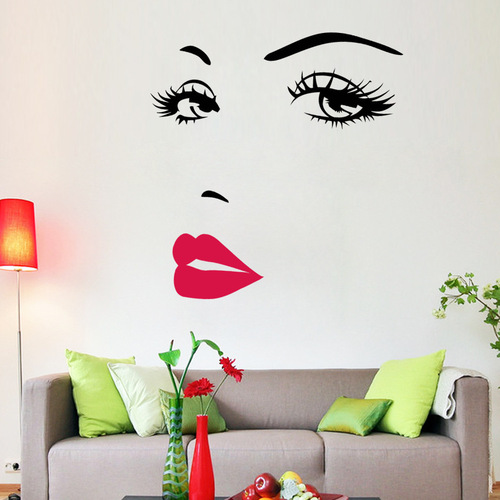 跨境新款赫本红唇客厅卧室背景创意精雕墙贴纸批发ZY8469一件代发