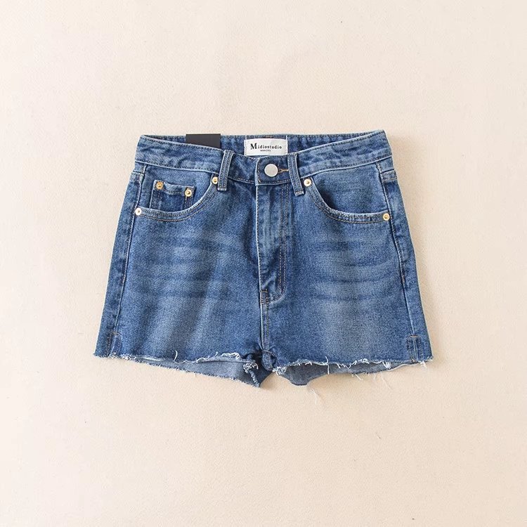 2017夏季新款欧美风街拍侧边小开叉毛边牛仔