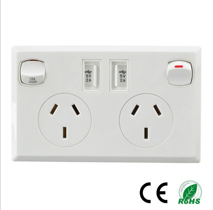 Двойной открытый Австралийский Стандартный USB-разъем 2.1A Австралийский Стандартный USB-многофункциональный настенный выключатель