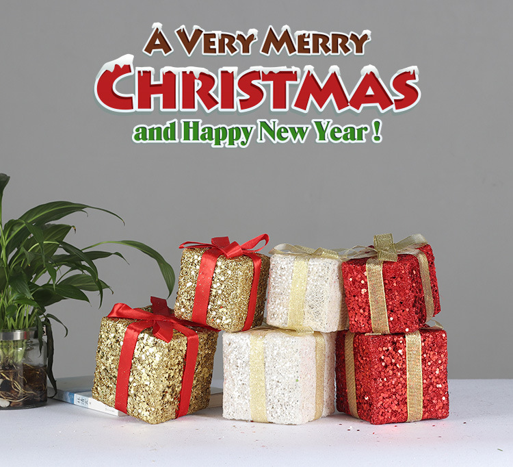 „8 cm Weihnachtsgeschenkset aus Jutefasern – Dekorativer Schmuck für Baum, Party und Heimdekoration (Gold/Rot/Weiß)“_voghion.com