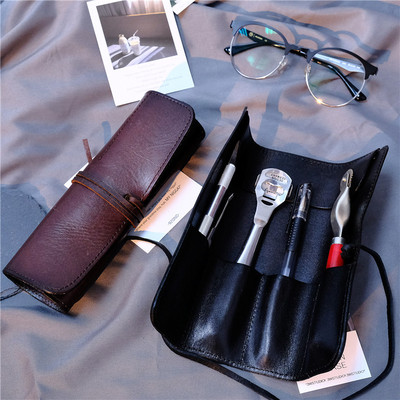 Manufacturers Spot The first layer Vegetable tanned cowhide Rolling curtain Pencil bag genuine leather Cap of a pen Pencil Bag personality design Pencil bag wholesale