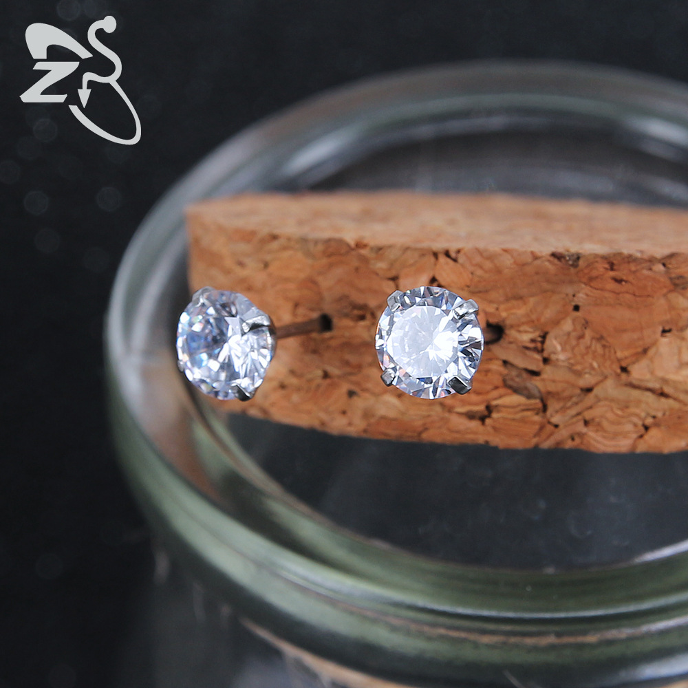 Stainless Steel Round CZ Ear Studs - Blue 0.8x10x8mm Geometric Piercing Earrings detail image 12