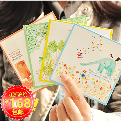 厂家直销 酷邦创意贺卡 四月物语清新可爱手绘款 带信封小卡片|ru