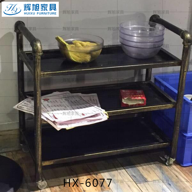复古水管三层带车轮餐车火锅焖锅店专用餐车菜架厨房置物架手推车|ru