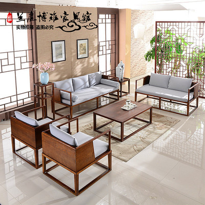 New Chinese style Buddhist mood sofa Modern minimalist solid wood Three-seat sofa hotel club a living room villa Custom furniture