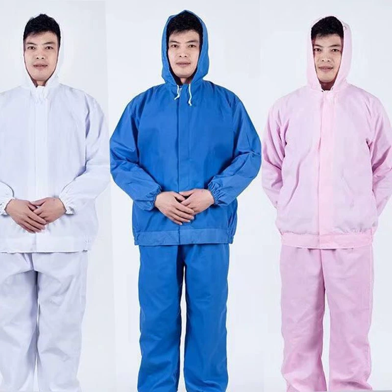 Самодельный пищевой комбинат с капюшоном для мужчин и женщин, белый синий порошковый костюм, гигиеническая мастерская, чистая одежда