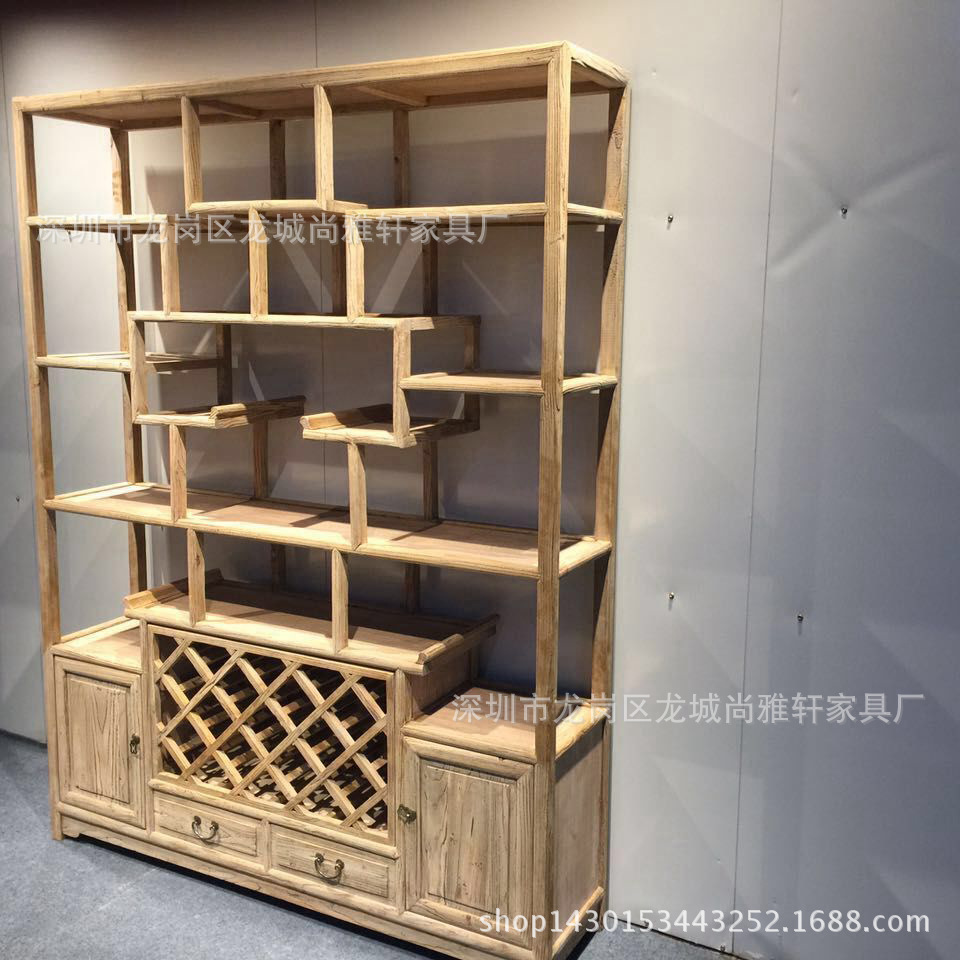 Elm Chinese furniture floor-mounted solid wood wine rack home restaurant wine cabinet high-end wine display stand factory wholesale