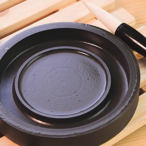 Student inkstone 5-inch ribbed inkstone with cover, round, Mohai Mochi calligraphy training class wholesale
