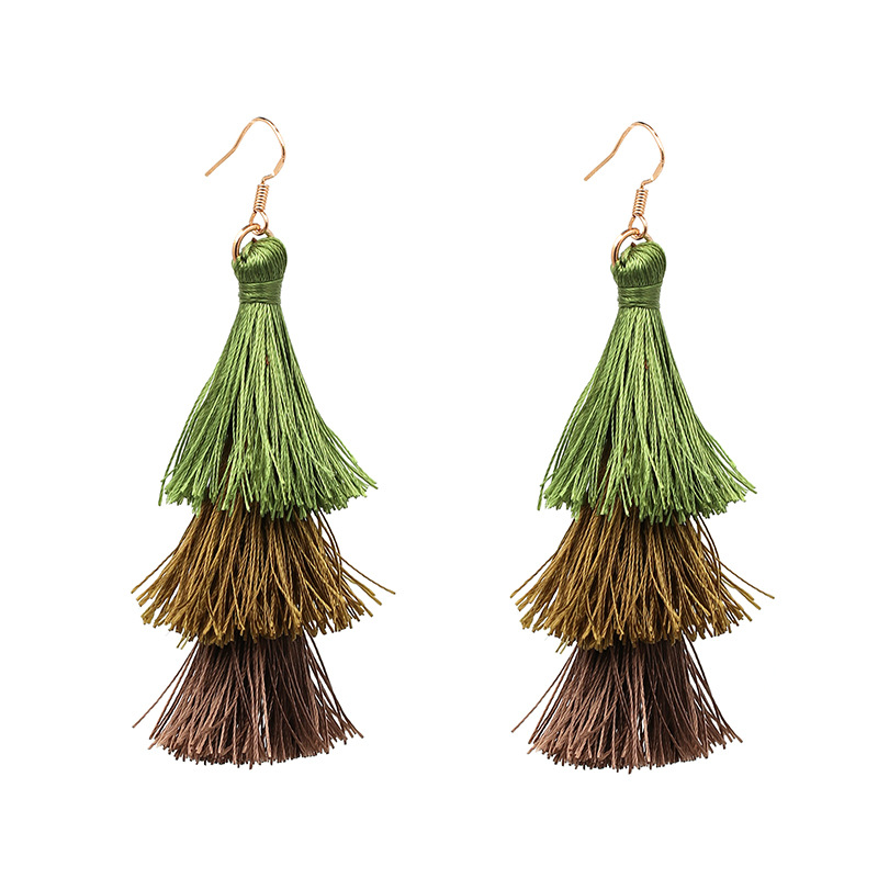 Bohemian Ethnic Style Tassel Three-layer Tassel Earrings Jewelry display picture 2