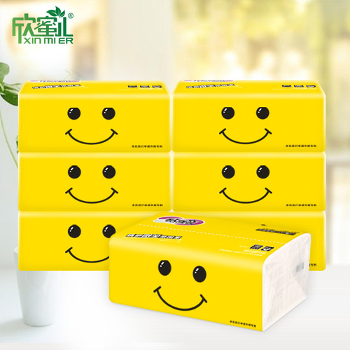 Xinmier Smile Log Tissue Baby Tissue Four-layer 300 Facial Tissue Napkins Whole Box Wholesale