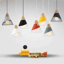 木質鐵藝馬卡龍彩色吊燈北歐創意個性美式現代簡約風客廳燈飾具
