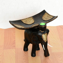 實木大象背果盤 東南亞木質懷舊竹編果盤 創意木質象桌面擺件托盤