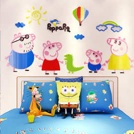 厂家小猪贴纸墙贴儿童房卧室床头亚克力3D可爱卡通幼儿园墙面装饰