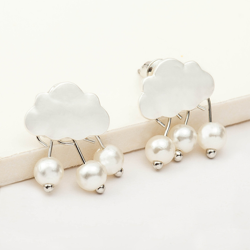 Sweet Pearl Cloud Dunkle Wolke Ohrringe Vergoldetes Silber Glattes Wetter Wasser Tropfen Regentropfen Ohrringe Hersteller Großhandel display picture 6