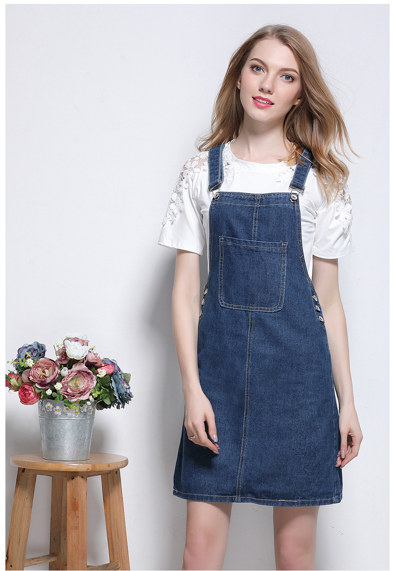 autumn suspender denim dress NSDT9077