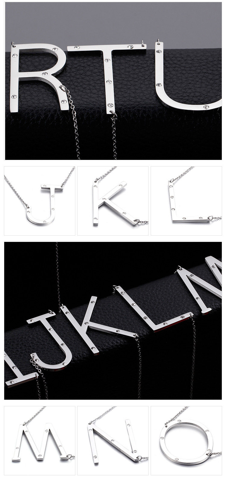 26 English Letter Pendant Diamond Stainless Steel Necklace display picture 3