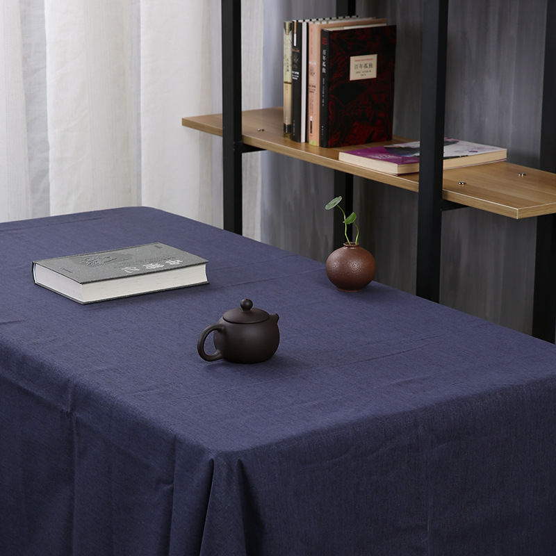 中式防水书桌布防水苎麻茶桌布布艺素色棉长正方形防尘茶几盖布