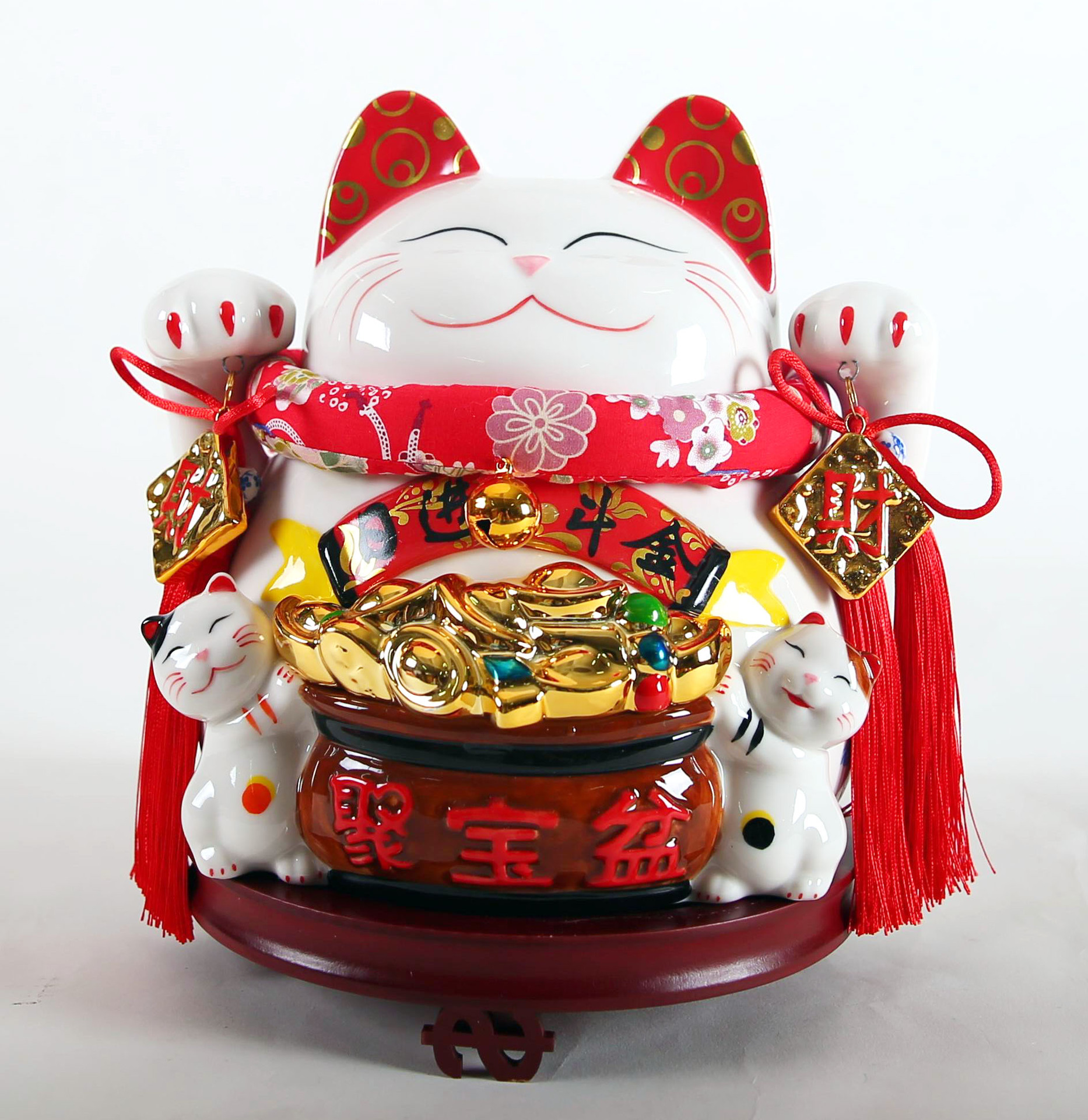 中国风陶瓷招财猫存钱罐8寸四季发财 开业礼品家居摆件-阿里巴巴
