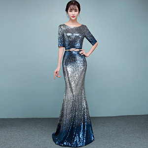 Long sequins dinner dress hostess new elegant fishtail dress  