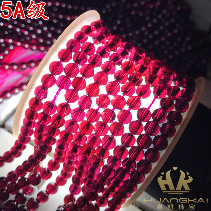 天然酒红石榴石半成品DIY圆珠 一级石榴石散珠长链批发