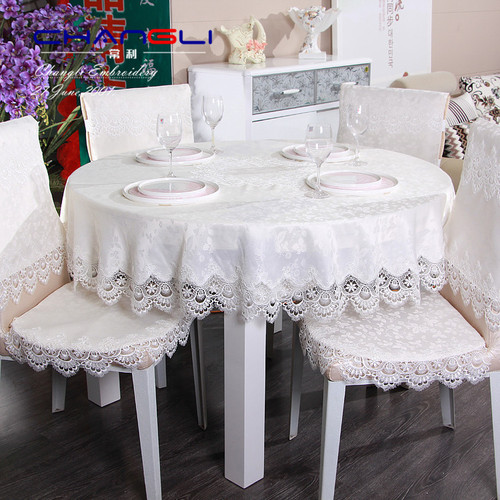 European-style fabric tablecloth lace edge dining table cloth white tea table cloth floral round tablecloth nightstand cover wholesale