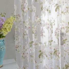烂花窗纱花朵素雅窗帘门帘隔断卧室温馨成品外贸热卖