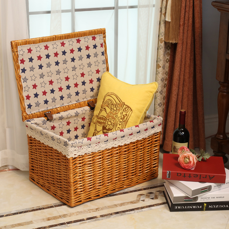 Caja de almacenamiento al por mayor con tapa caja de almacenamiento de ratán tejido caja de almacenamiento ropa juguetes caja de almacenamiento en casa Willow