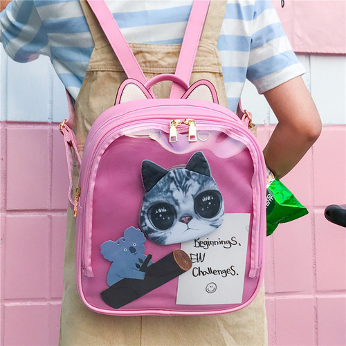Korean style backpack female PU backpack Japanese and Korean girl transparent candy color cute student school bag one piece drop shipping