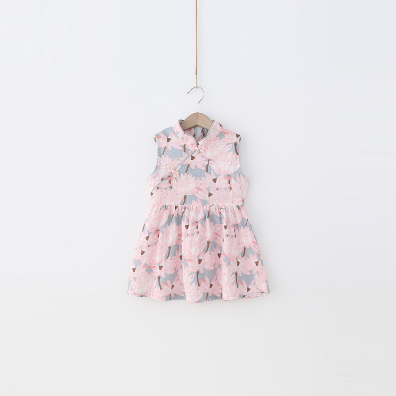 12227 女童连衣裙 17年夏新款立领盘扣复古旗