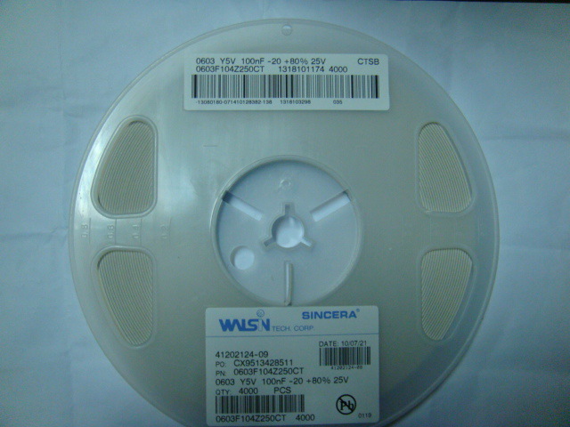 0603F104Z250CT 0603 Y5V 104Z 25V 华新贴片电容 原装现货