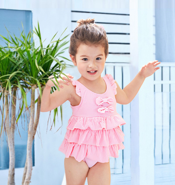 Children's fuchsia cute swimwear with bow for swimming